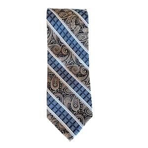 Pronto Uomo Men Paisley Diagonal Stripe Silk Tie Blue Brown‎ Black Silver Formal